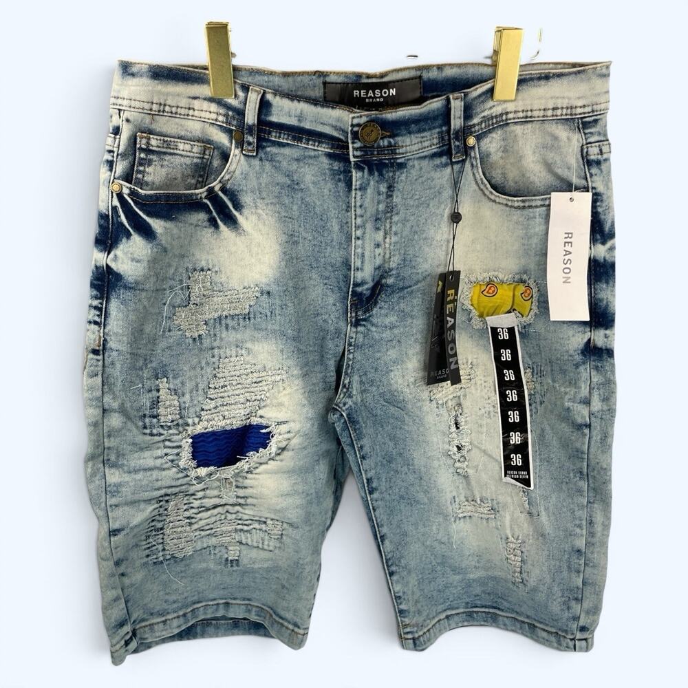 Reason Labored Denim Shredded Shorts Men's Size 36 (measures 34) NWT